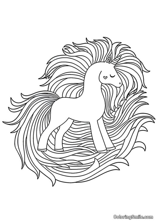 Єдиноріг з довгою гривою - Розмальовка