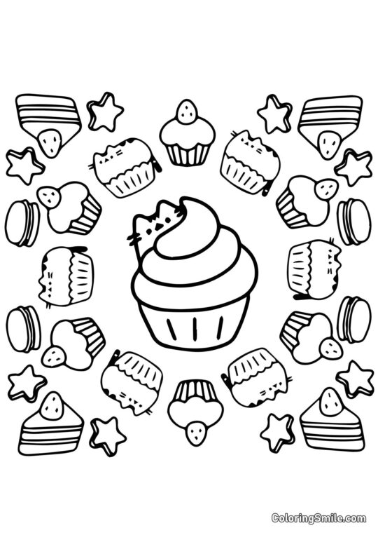 Пушин кіт і солодощі (Арт-терапія) - Розмальовка