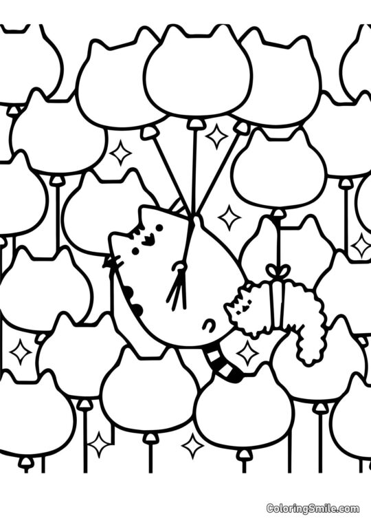 Пушин кіт і повітряні кулі (Арт-терапія) - Розмальовка