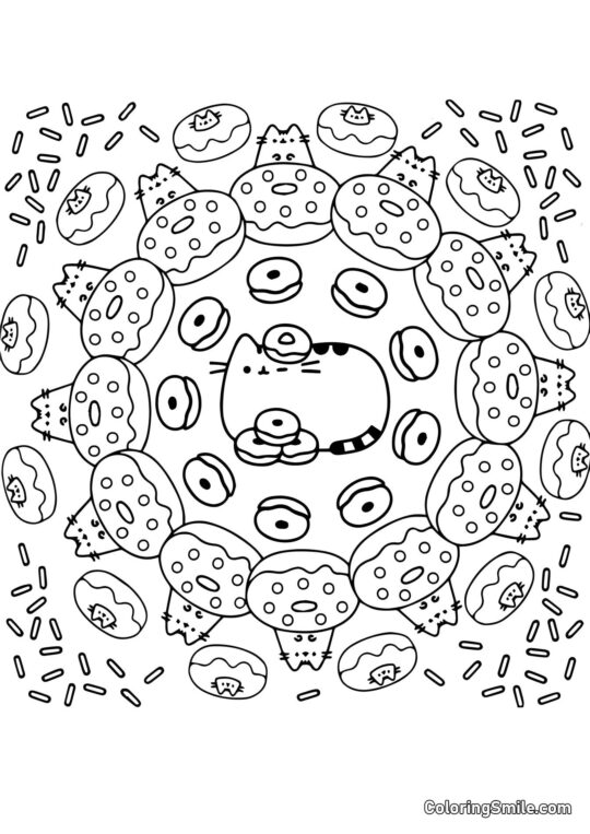 Пушин кіт і пончики (Арт-терапія) - Розмальовка