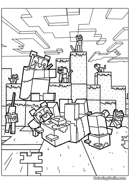 Панди та кошенята Minecraft - Розмальовка