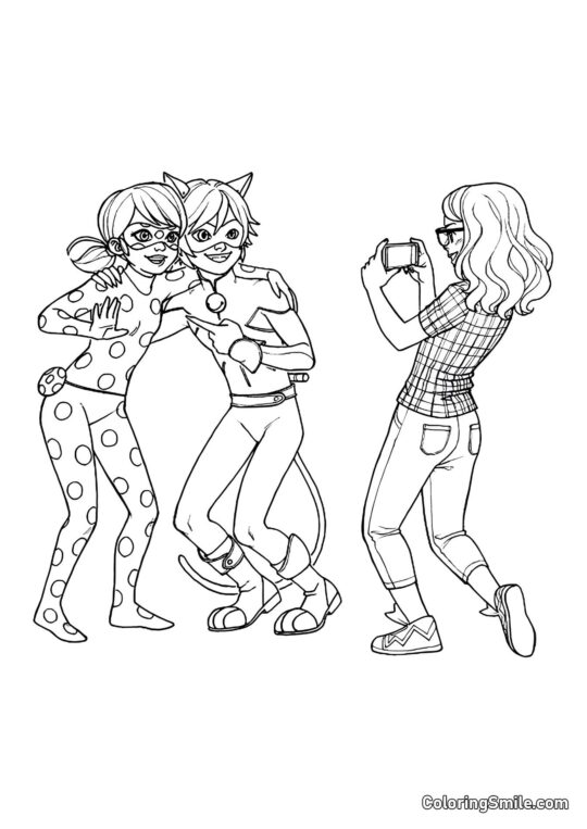 Аля фотографує Сонечко та Кота Нойра - Розмальовка