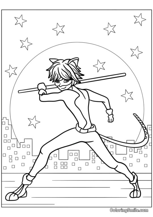 Кіт Нойр з посохом - Розмальовка