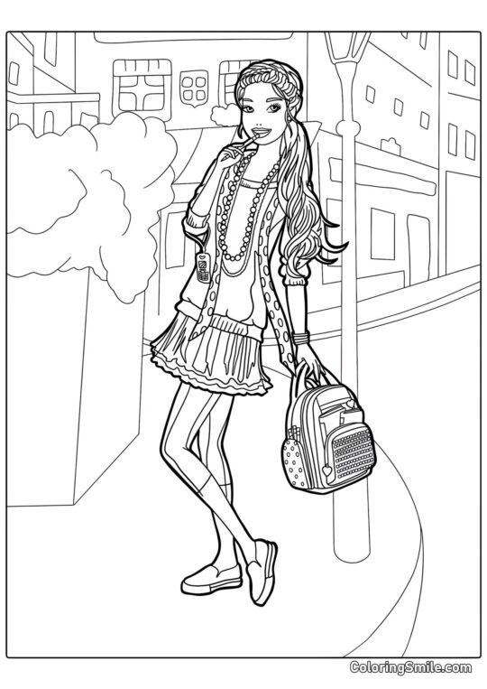 Барбі з рюкзаком - Розмальовка