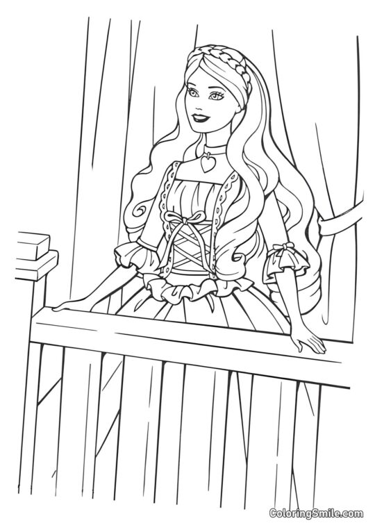 Барбі на балконі чекає на Кена - Розмальовка