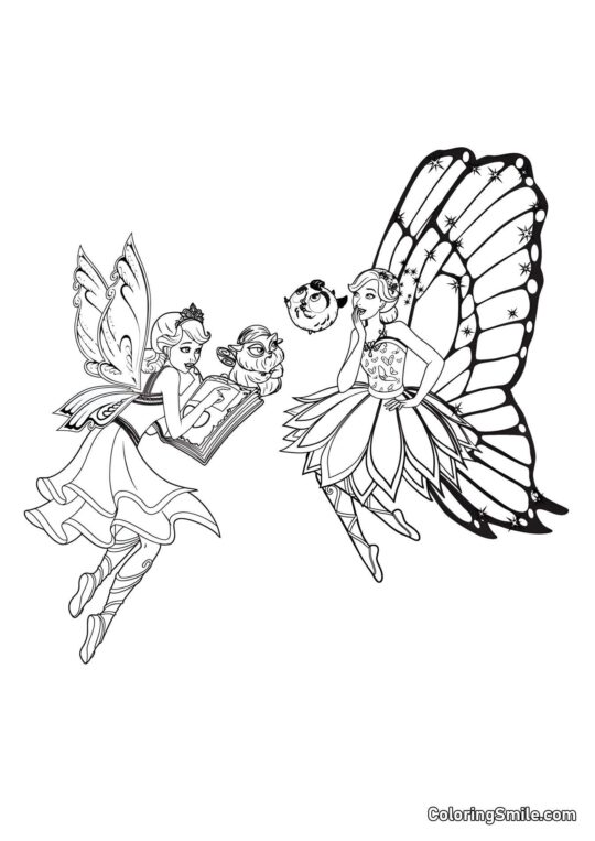 Феї Барбі з домашніми улюбленцями - Розмальовка