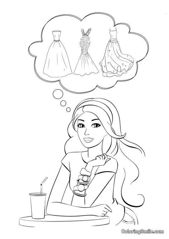 Барбі мріє про сукні - Розмальовка