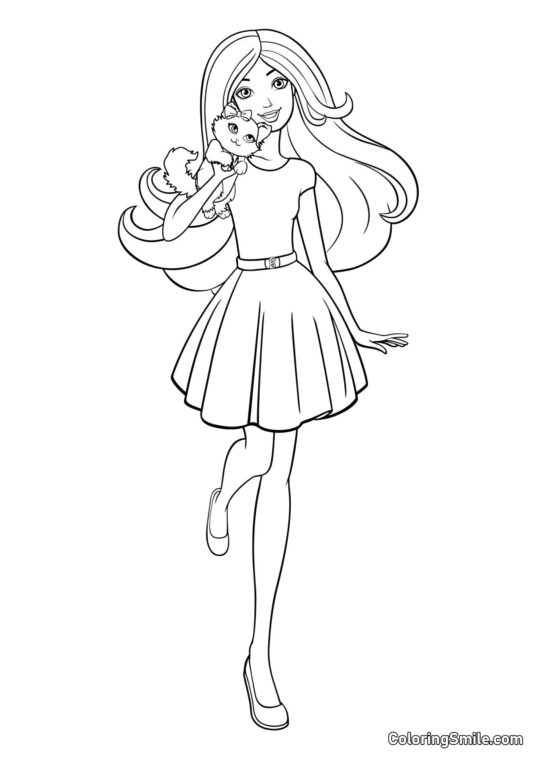 Барбі з домашнім улюбленцем - Розмальовка