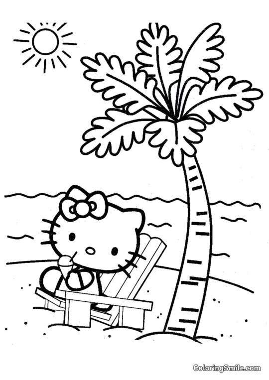 Кітті поряд з пальмою - Розмальовка