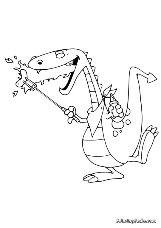 Дракон, що смажить сосиску - Розмальовка