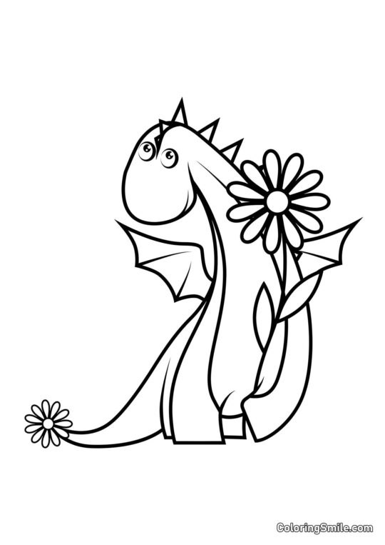 Малюк-дракон з ромашкою - Розмальовка