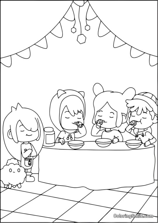Тока Бока діти снідають - Розмальовка