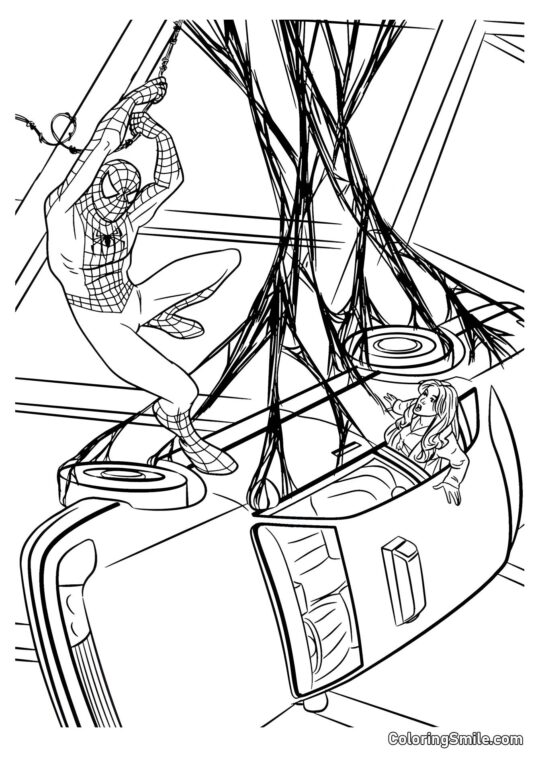 Людина-Павук рятує дівчину - Розмальовка