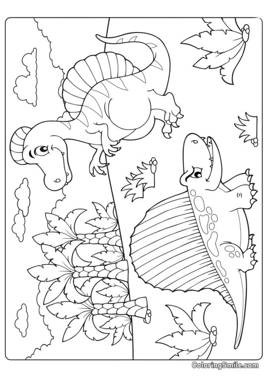 Мультяшний діметродон і спінозавр - Розмальовка