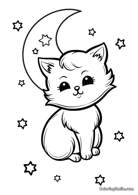 Кішка та місяць Кішка та місяць - Розмальовка