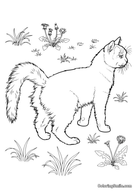 Кішка на газоні Кішка на газоні - Розмальовка