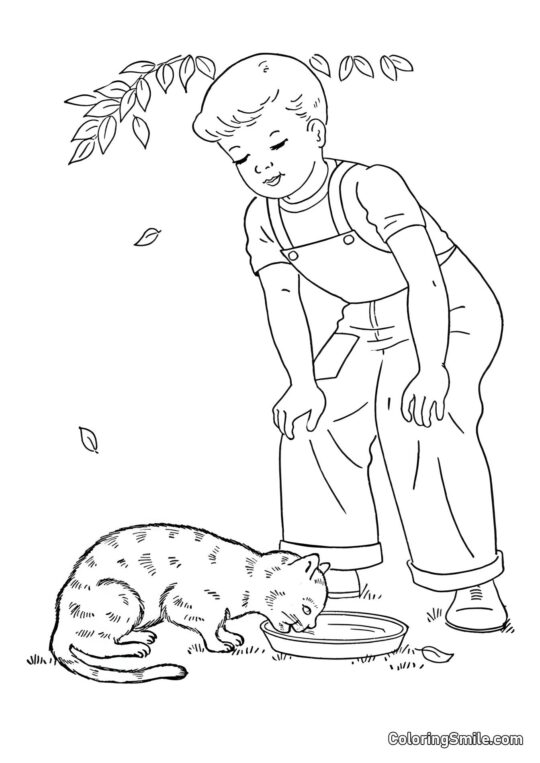 Кішка та хлопчик Кішка та хлопчик - Розмальовка