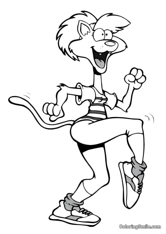 Мультяшна кішка в кросівках Мультяшна кішка в кросівках - Розмальовка