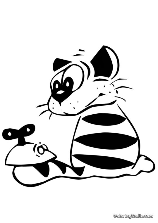 Смугаста кішка та миша Смугаста кішка та миша - Розмальовка