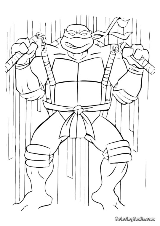 Мікеланджело тренується з нунчаками - Розмальовка