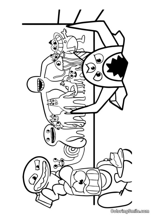 Герої Банбана та гравець з тортом - Розмальовка