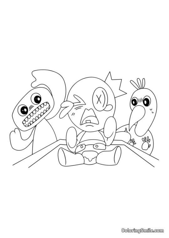 Герої дитячого садка Банбан та синій друг-райдуга - Розмальовка