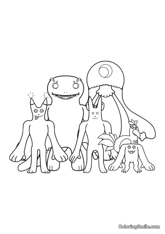 Веселі герої дитячого садка Банбан 2 - Розмальовка