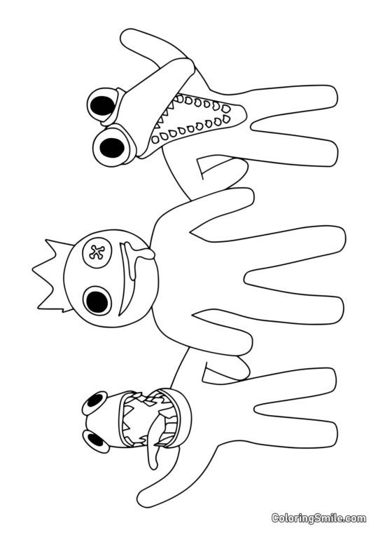 Синій, Зелений і Оранжевий махають - Розмальовка