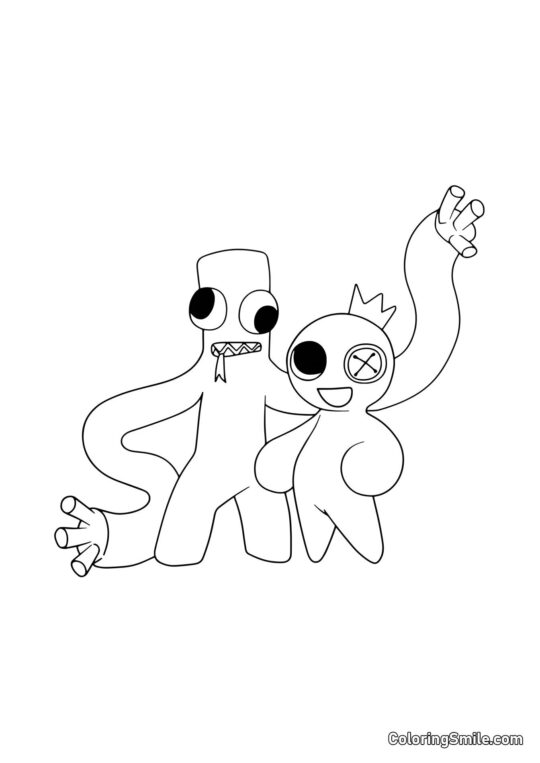 Зелений і Синій з Rainbow Friends - Розмальовка