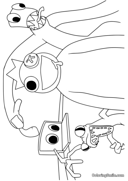 Синій, Зелений, Оранжевий і Фіолетовий з Rainbow Friends - Розмальовка