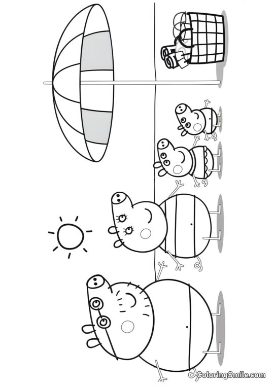 Пеппа з Сім’єю на Пляжі Пеппа з Сім’єю на Пляжі - Розмальовка