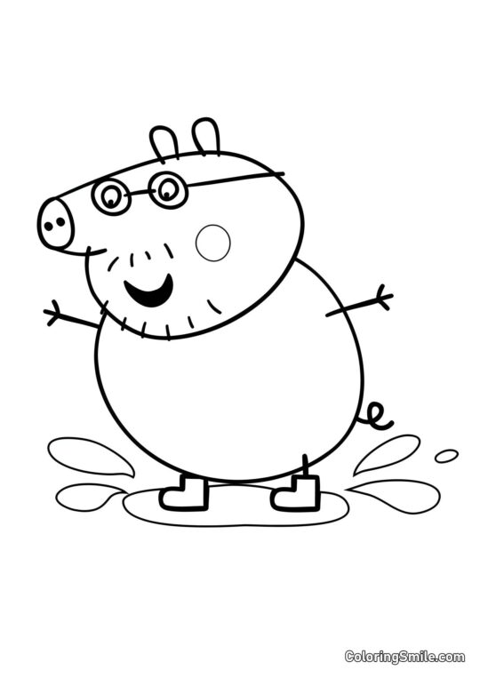 Тато Свин Стрибає в Калюжі Тато Свин Стрибає в Калюжі - Розмальовка