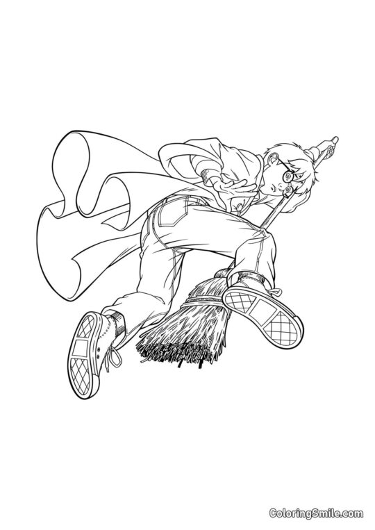 Мультяшний Гаррі на мітлі - Розмальовка