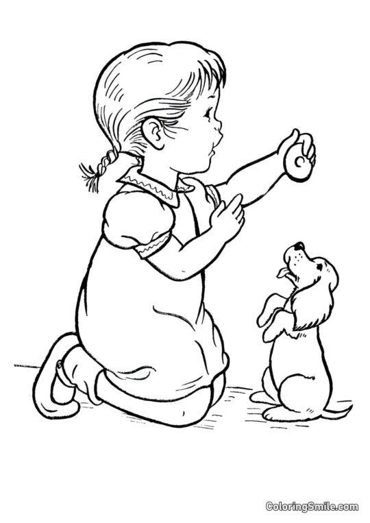 Дівчина Treats свого пса - Розмальовка