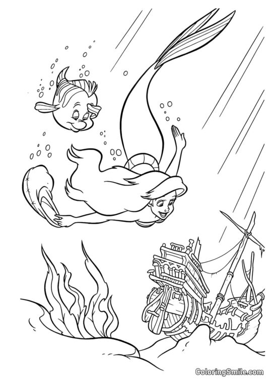 Русалка і затонулий корабель Русалка і затонулий корабель - Розмальовка