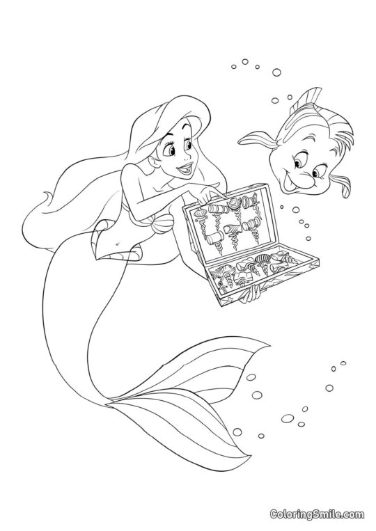 Аріель показує Фландеру свої знахідки Аріель показує Фландеру свої знахідки - Розмальовка