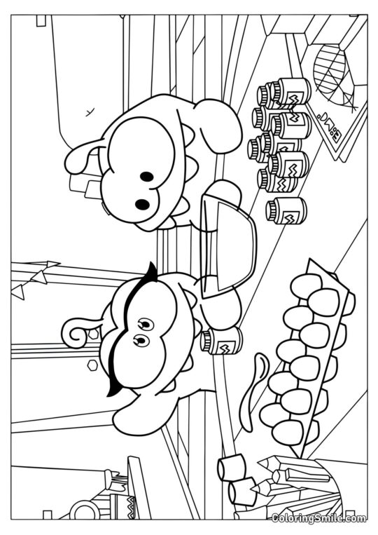 Ом Ном і Ом Нелле фарбують пасхальні яйця - Розмальовка