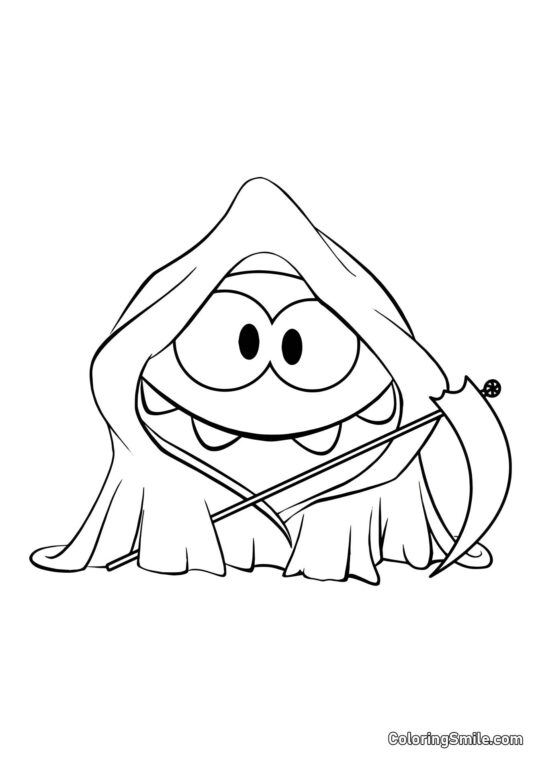 Ом Ном з косою на Хеллоуїн - Розмальовка