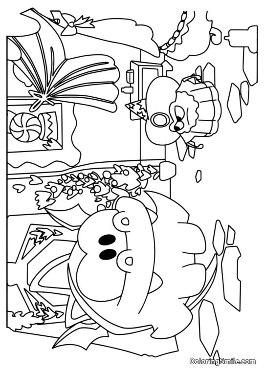 Ом Ном дракон і чарівник-павук - Розмальовка