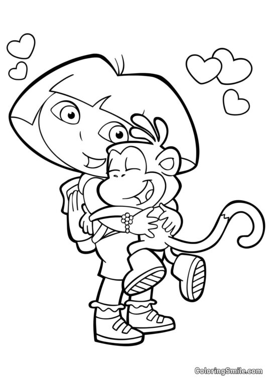 Дора обіймає мавпу - Розмальовка