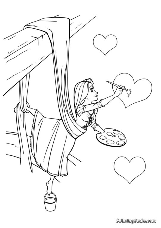 Рапунцель малює серця - Розмальовка