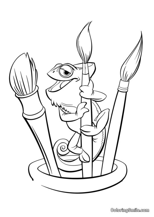 Хамелеон Паскаль і акварельні пензлі - Розмальовка