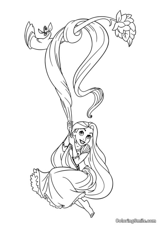 Рапунцель висить на гілці - Розмальовка