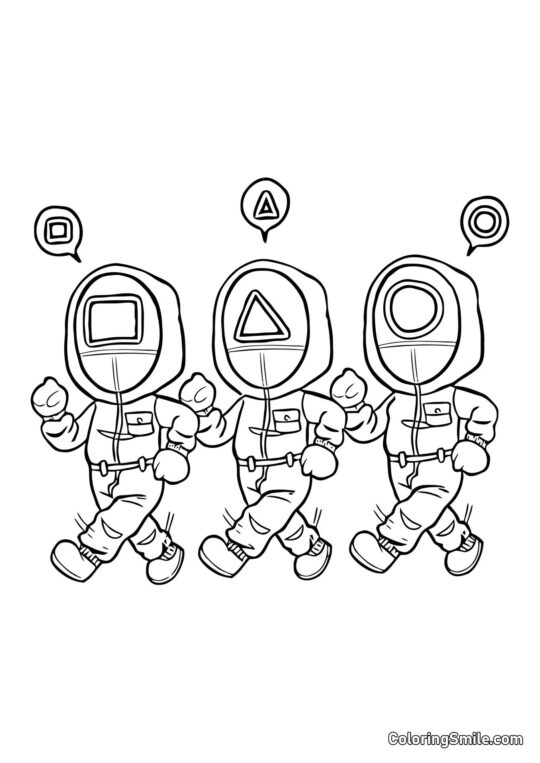 Веселі працівники Гри в кальмара - Розмальовка