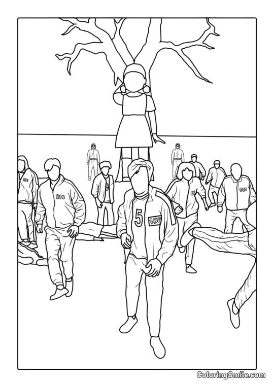 Червоне світло, зелене світло (Перша Гра в кальмара) - Розмальовка