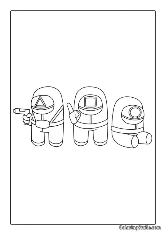 Охоронці з Гри в кальмара в стилі Among Us - Розмальовка