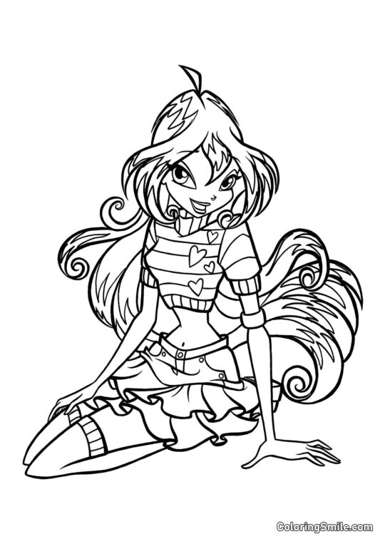 Блум сидить і посміхається - Розмальовка