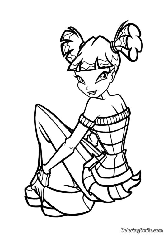 Вінкс Муса сидить на підлозі - Розмальовка