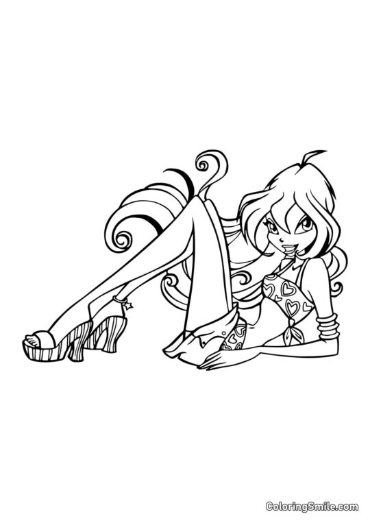 Блум у топі з сердечками - Розмальовка