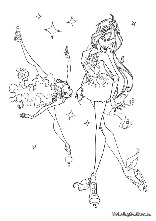 Лейла та Блум на ковзанах - Розмальовка